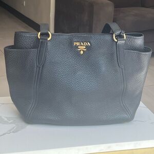 Prada Black Textured Leather Tote